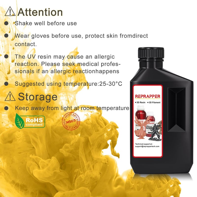 RepRapper Store Translucent Yellow 3D Printer Resin, 405nm Fast UV-Curing 1kg Transparent Yellow Standard Resin, 3D Printing Resin Photopolymer Sensitive Resin for LCD Printer, Clear Yellow 1000g - Image 4